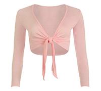 TrendyFashion Boléro à manches longues pour femme uni à nouer sur le devant - Rose - 44-46
