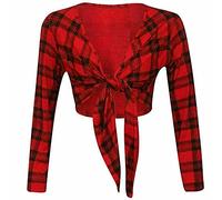 TrendyFashion Boléro à manches longues pour femme uni à nouer sur le devant, Rouge écossais, 36-38