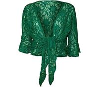 TrendyFashion Boléro court à manches courtes 3/4 pour femme en dentelle florale à paillettes, Vert jade, 40