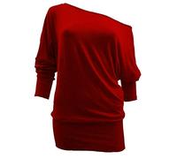 TrendyFashion Flirty Wardrobe Pull ample à manches longues en jersey pour femme Motif chauve-souris Taille 36 à 54 - Rouge - 36-38