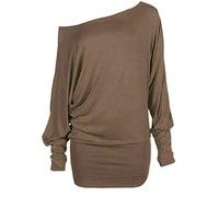 TrendyFashion Flirty Wardrobe Pull ample à manches longues en jersey pour femme Motif chauve-souris Taille 36 à 54 - Marron - 36-38