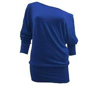 TrendyFashion Flirty Wardrobe Pull ample à manches longues en jersey pour femme Motif chauve-souris Taille 36 à 54 - Bleu - 36-38