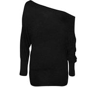 TrendyFashion Flirty Wardrobe Pull ample à manches longues en jersey pour femme Motif chauve-souris Taille 36 à 54 - Noir - 42-44