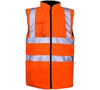 TrendyFashion Gilet de travail chaud réfléchissant haute visibilité doublé polaire réversible pour homme, Orange, M