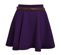 TrendyFashion Jupe patineuse avec ceinture - Taille élastique - Uni - Flarée - Jersey - Jupe courte pour femme - Taille 36-50, violet, 36-38