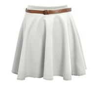 TrendyFashion Jupe patineuse à ceinture extensible unie flippy évasée en jersey jupe courte pour femme taille 36-50, blanc, 40-42
