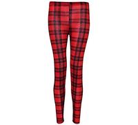 TrendyFashion Legging long uni en viscose extensible pour femme Taille 36-54, Tartan rouge., 44-46