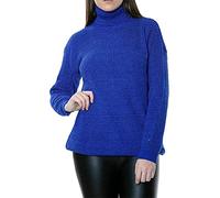 TrendyFashion Pull à col roulé fluorescent pour femme - Pull en tricot épais à col haut - 36-42, bleu marine, 36-38