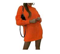 TrendyFashion Pull à col roulé fluorescent pour femme - Pull en tricot épais à col haut - 36-42, orange fluo, 36-38