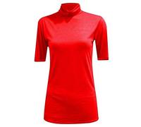 TrendyFashion Pull à manches courtes et col roulé pour femme - Extensible - Décontracté - Rouge - 40-42