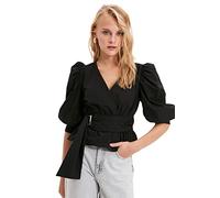 Trendyol Black Connecting Detailed Breasted Weaving Blouse, Noir, 42 Femme