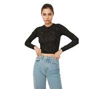 Trendyol Black Crop Knitted Blouse, Noir, M Femme