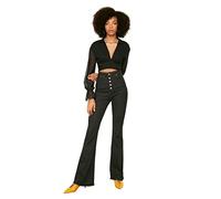 Trendyol Black Front Button High Waist Flare Jeans, Noir, W36 Femme