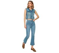 Trendyol Blue Road Disconnected High Waist Crop Flare Jeans, Jeans aux Femmes, Blue, 38