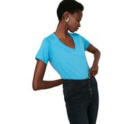 Trendyol Blue Suprem T-Shirt Basique tricoté avec col en V, Bleu, S Femme