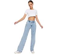 Trendyol Blue Waist Detailed High Waist 90's Wide Leg Jeans, Jeans aux Femmes, Blue, 42