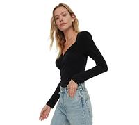 Trendyol Body Moulant en Tricot à col en V pour Femme Chemise, Noir
