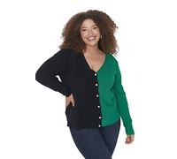 Trendyol Cardigan décontracté avec col en V et Couleurs contrastées Grande Taille Sweater, Bleu Marine, 3XL Femme