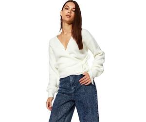 Trendyol Cardigan Droit à Manches Longues pour Femme Sweater, Ecru