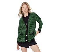 Trendyol Cardigan en Tricot à col Revers Basique surdimensionné Sweater, Vert, M Femme
