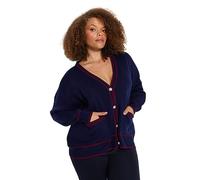 TRENDYOL Cardigan rayé à Manches Longues décontracté pour Femme Grande Taille Sweater, Bleu Marine/Rouge, 5XL