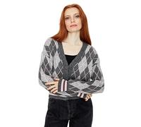 Trendyol Cardigan régulier à col en V pour Femme, Motif Diamant, Anthracite, Taille S, Anthracite, S
