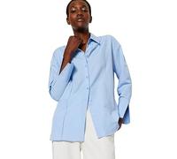 TRENDYOL Chemise Droite à Manches Longues Grande Taille pour Femme T-Shirt, Bleu Transparent, 38