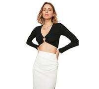Trendyol Chemise en Tricot Noir avec détails en Crop pristile Blouse, Femme