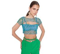 Trendyol Chemisier Moulant à col Haut pour Femme Chemise, Vert/Multicolore, 66