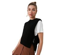 Trendyol Crew Neck Plain Regular Sweater Vest, Black, S Women's