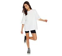Trendyol Damen Gerade Kurzarm Plus Size T-Shirts, Ecru, XL aux Femmes