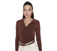 Trendyol Damen Gerade Lange Ärmel Schlank Die Bluse Blouse, Brown, XL aux Femmes