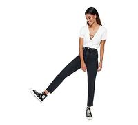Trendyol Damen Gerade Mama Hohe Taille Jeans, Jeans aux Femmes, Black,
