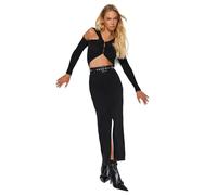 Trendyol Damen Gerade Maxi Eine Linie Rock Jupe, Black, 60 aux Femmes