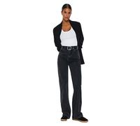 Trendyol Damen Gerade Weites Bein Hohe Taille Jeans, Anthracite, 34 aux Femmes