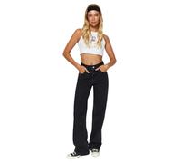Trendyol Damen Gerade Weites Bein Hohe Taille Jeans, Black, 42 aux Femmes