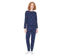 Trendyol Damen Herz Gestrickt T-Shirt-Hose Pyjama, Pyjama Ensemble aux Femmes, Indigo,