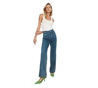 Trendyol Dark Blue Waist Detailed High Waist 90's Wide Leg Jeans, Jeans aux Femmes, Dark Blue, 44