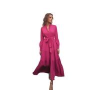 Trendyol Dunkelrosa Gewebtes Kleid Mit Gürtel Großem Kragen Und Knöpfen Robe décontractée, Rose, 40 Femme
