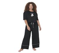 Trendyol Ensemble de Pyjama tissé Grande Taille pour Femme avec Slogan Pijama, Noir, 5XL Plus (Lot de 2)