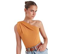 Trendyol Femme Body uni en Tricot Fin, Camel, XS
