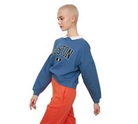 Trendyol Indigo Sweat-Shirt imprimé Boyfriend Knitted Schardon Maillot de survêtement, XL Femme