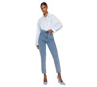TRENDYOL Jean Droit pour Femme - Taille Haute, Indigo, 34
