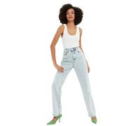 Trendyol Jean Taille Haute à Jambe Large des années 90, Bleu Clair, 70 Femme