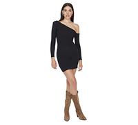 Trendyol Mini Robe Moulante en Tricot avec col asymétrique pour Femme, Noir