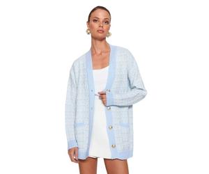Trendyol Oversize Basic V Neck Knitwear Cardigan Chemise, Light Blue, M Femme