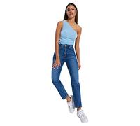 Trendyol Pantalon en Jean Taille Haute pour Femme, Bleu, 64