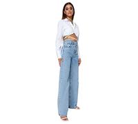 Trendyol Pantalon en Jean Taille Haute pour Femme, Bleu Clair, 36