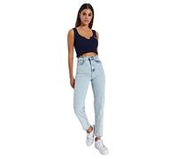 Trendyol Pantalon en Jean Taille Haute pour Femme, Bleu Clair, 42