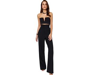 Trendyol Pantalon Taille Haute Jambe Large Coupe régulière pour Femme, Noir, 62